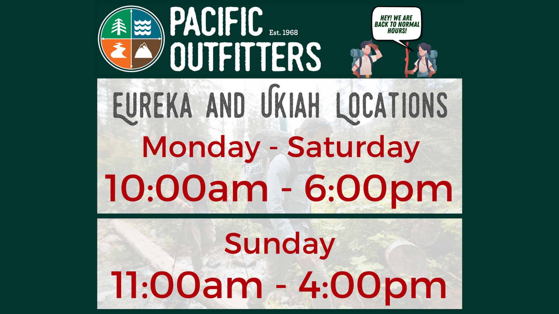 Store hours Pacific Outfitters